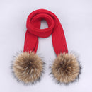 Girl Pompon Hats and Scarves Sets Winter Knitted Warm Nature Fur Pom Pom Hat Scarf Thick Beanies Hats Caps Kids Baby Solid Bones