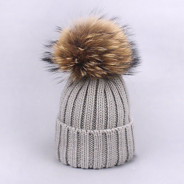 Girl Pompon Hats and Scarves Sets Winter Knitted Warm Nature Fur Pom Pom Hat Scarf Thick Beanies Hats Caps Kids Baby Solid Bones