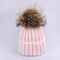 Girl Pompon Hats and Scarves Sets Winter Knitted Warm Nature Fur Pom Pom Hat Scarf Thick Beanies Hats Caps Kids Baby Solid Bones