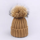 Girl Pompon Hats and Scarves Sets Winter Knitted Warm Nature Fur Pom Pom Hat Scarf Thick Beanies Hats Caps Kids Baby Solid Bones