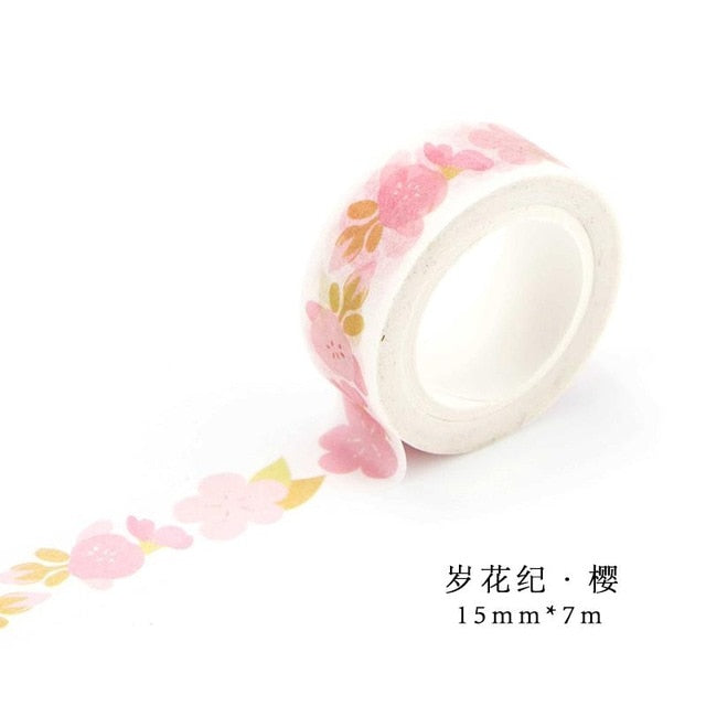Romantic Floral Paper Washi Tape 15mm*7m Flowers Masking Tapes Decorative Stickers DIY Stationery School Supplies