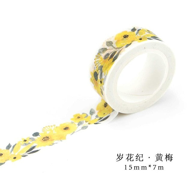 Romantic Floral Paper Washi Tape 15mm*7m Flowers Masking Tapes Decorative Stickers DIY Stationery School Supplies