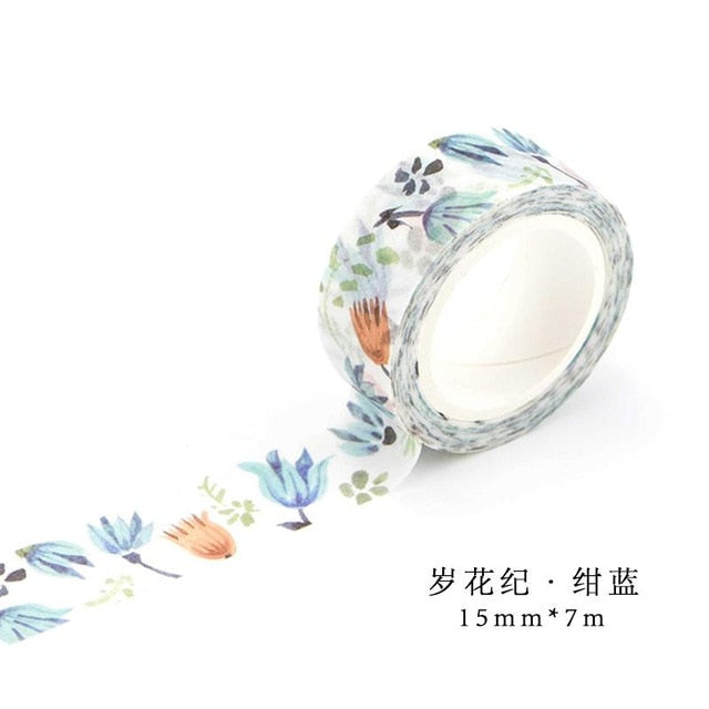Romantic Floral Paper Washi Tape 15mm*7m Flowers Masking Tapes Decorative Stickers DIY Stationery School Supplies