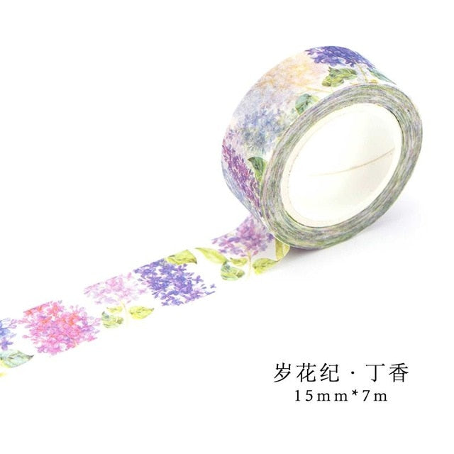 Romantic Floral Paper Washi Tape 15mm*7m Flowers Masking Tapes Decorative Stickers DIY Stationery School Supplies