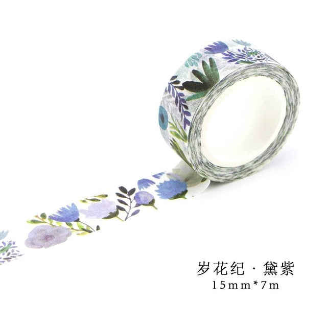 Romantic Floral Paper Washi Tape 15mm*7m Flowers Masking Tapes Decorative Stickers DIY Stationery School Supplies
