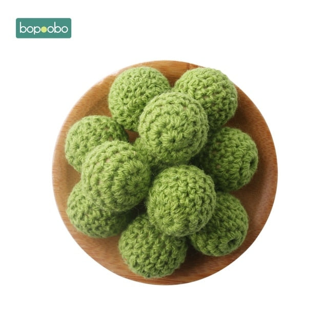 Bopoobo 20mm 10pcs Wooden Crochet Beads Chewable Beads DIY Wooden Teething Knitting Beads Jewelry Crib Sensory Toy Baby Teether