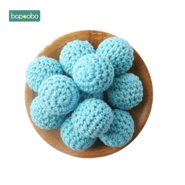 Bopoobo 20mm 10pcs Wooden Crochet Beads Chewable Beads DIY Wooden Teething Knitting Beads Jewelry Crib Sensory Toy Baby Teether
