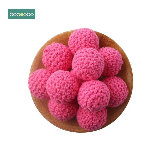 Bopoobo 20mm 10pcs Wooden Crochet Beads Chewable Beads DIY Wooden Teething Knitting Beads Jewelry Crib Sensory Toy Baby Teether