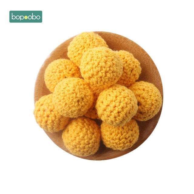 Bopoobo 20mm 10pcs Wooden Crochet Beads Chewable Beads DIY Wooden Teething Knitting Beads Jewelry Crib Sensory Toy Baby Teether