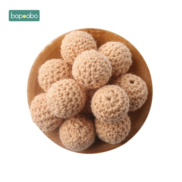 Bopoobo 20mm 10pcs Wooden Crochet Beads Chewable Beads DIY Wooden Teething Knitting Beads Jewelry Crib Sensory Toy Baby Teether