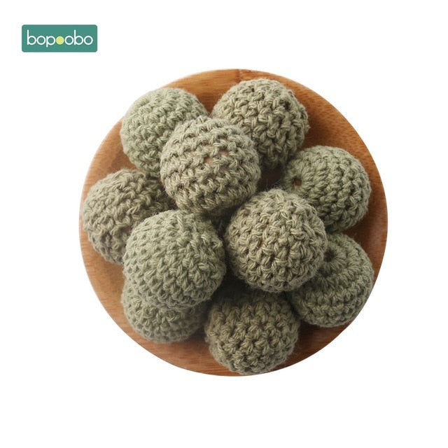 Bopoobo 20mm 10pcs Wooden Crochet Beads Chewable Beads DIY Wooden Teething Knitting Beads Jewelry Crib Sensory Toy Baby Teether