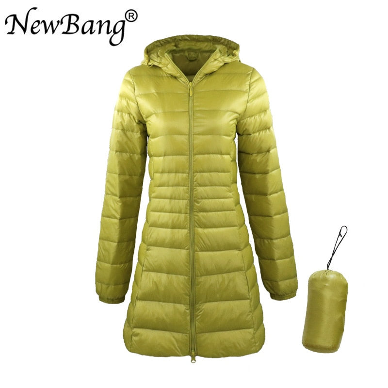 NewBang 8XL Ladies Long Warm Down Coat With Portable Storage Bag Women Ultra Light Down Jacket Women's Overcoats Hip-Length