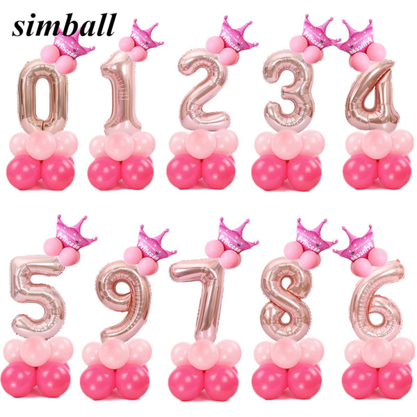 Merry Christmas 1 2 3 4 5 6 7 8 9 Rose Gold Number Foil Balloons Digital Helium Ballon Wedding Decoration Birthday Party Balloon