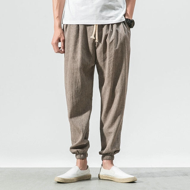 Chinese Style Harem Jogger Pants Men Cotton Linen Sweatpants Trousers Men Casual Lightweight Spring Summer Men Joggers