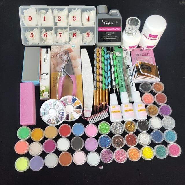 Professional 42 Acrylic Liquid Powder Glitter Clipper Primer File Nail Art Tips Tool Brush Tools Set Kit new AExp