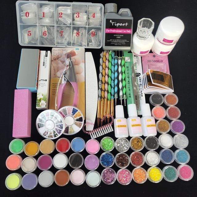 Professional 42 Acrylic Liquid Powder Glitter Clipper Primer File Nail Art Tips Tool Brush Tools Set Kit new AExp