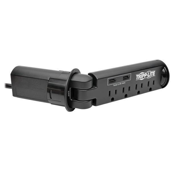 Protect It!(R) 4-Outlet Desktop-Grommet Surge Protector with 2 USB Ports, 10ft Cord-Surge Protectors-JadeMoghul Inc.