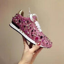 Prova Perfetto New Rhinestones Sneakers Women Shoe Laces Paillette Spell Color Flat Shoes Ladies Real Leather Causal Shoes Woman-Pink-35-JadeMoghul Inc.