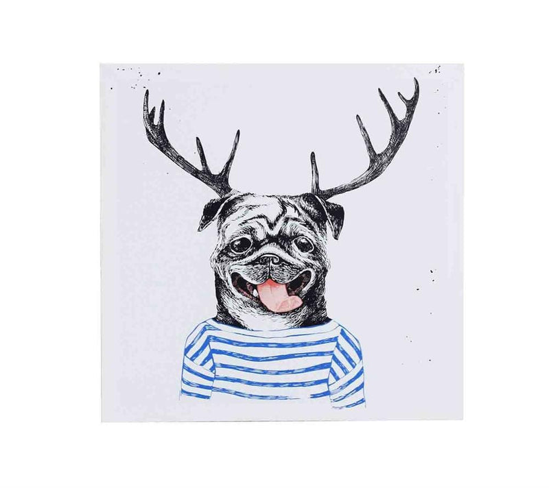 Pug With Antlers Print On Canvas, Multicolor-Paintings-MULTICOLOR-JadeMoghul Inc.