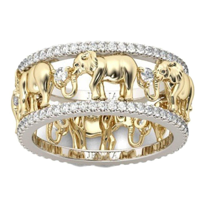 Pure Copper Antique  Gold Color  Lucky 3D  Elephant Ring  Romantic   Zircon  Ring   For Man/Woman  Jewelry Drop Shipping AExp