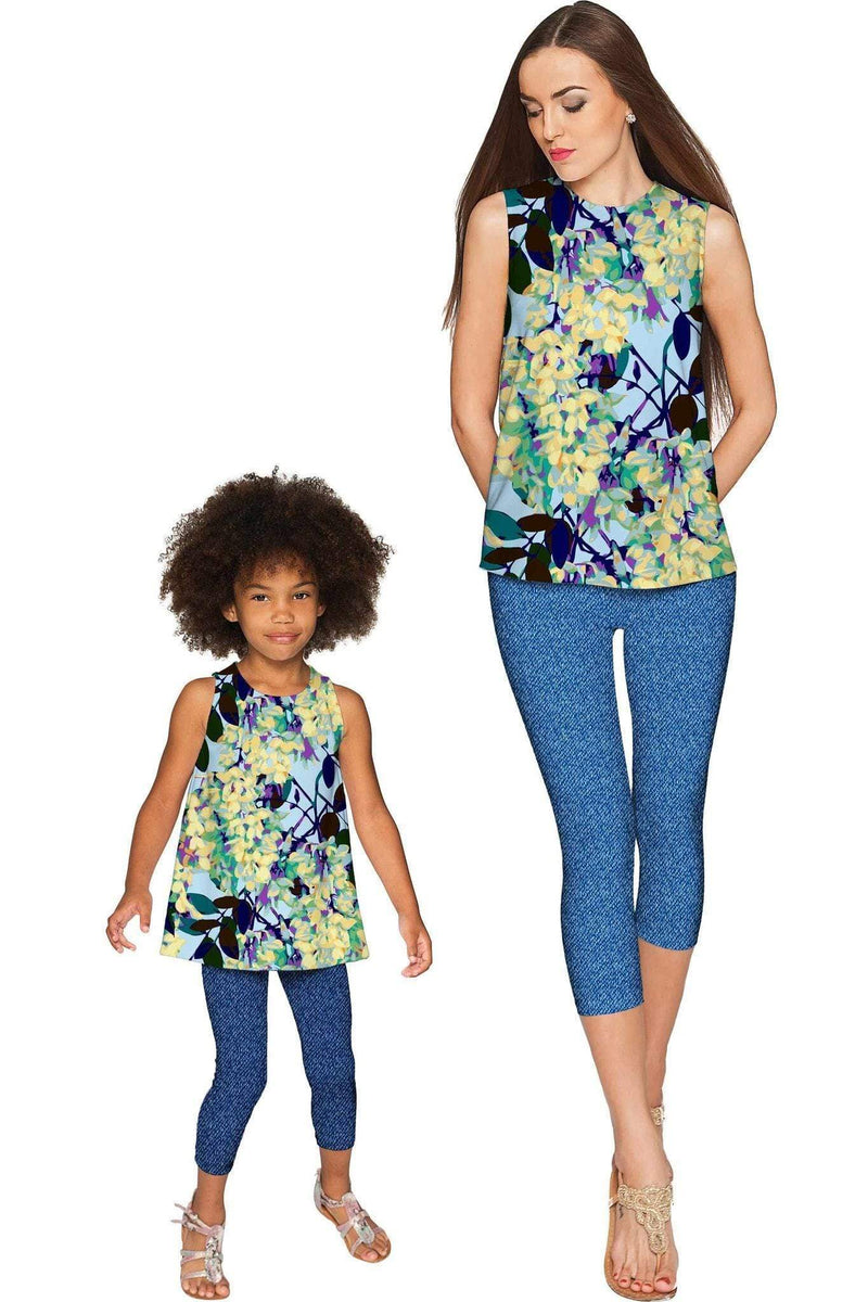 Pure Tenderness Pure Tenderness Emily Blue Printed Cute Dressy Top - Girls Emily Sleeveless Top