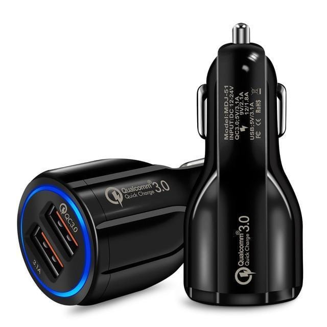 QC Quick Charge 3.0 Dual Car Charger Adapter Auto Mobile Phone Charger for Xiaomi Samsung iPhone X 8 7 4 5 6 Fast Phone Charger-Black-JadeMoghul Inc.