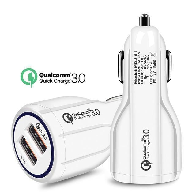 QC Quick Charge 3.0 Dual Car Charger Adapter Auto Mobile Phone Charger for Xiaomi Samsung iPhone X 8 7 4 5 6 Fast Phone Charger-White-JadeMoghul Inc.