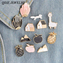 QIHE JEWELRY 1 Set pineapple Apple Alpaca Fox Flowers Houses Metal Cute Enamel Pin Set Fashion Jewelry Accessories AExp