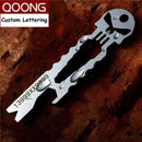 QOONG Punisher EDC Multi Function Tool Keychain with Wrench Crowbar Screwdriver Bottle Opener Skeleton Key Chain Ring Holder H03 AExp