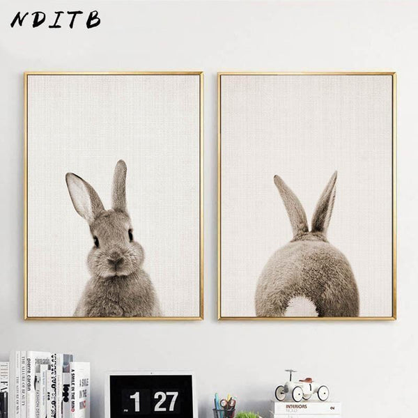 Rabbit Bunny Butt Tail Canvas Art Poster Woodland Baby Animal Nursery Print Painting Wall Picture for Living Room Decor-13x18cm Unframed-Picture 1-JadeMoghul Inc.