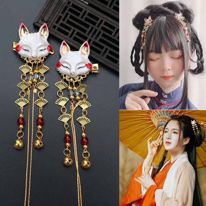 Rabbit Hairpin Tassels Hair Clip Cosplay for Kimono Hanfu Handwork Hair Accessories Cute Girl Daily Cos Props AExp
