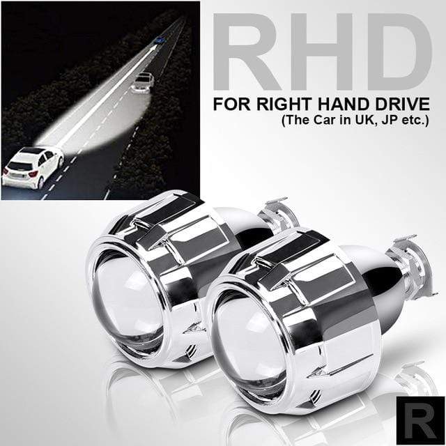 RACBOX 2Pcs 2.5 Inch Universal Bi xenon HID Projector Lens Silver Black Shroud H1 Xenon LED Bulb H4 H7 Motorcycle Car Headlight JadeMoghul Inc. 