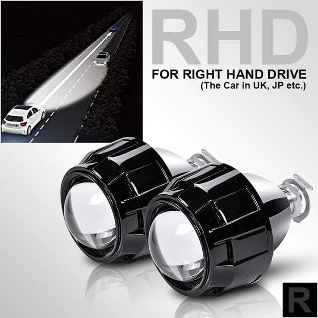 RACBOX 2Pcs 2.5 Inch Universal Bi xenon HID Projector Lens Silver Black Shroud H1 Xenon LED Bulb H4 H7 Motorcycle Car Headlight JadeMoghul Inc. 