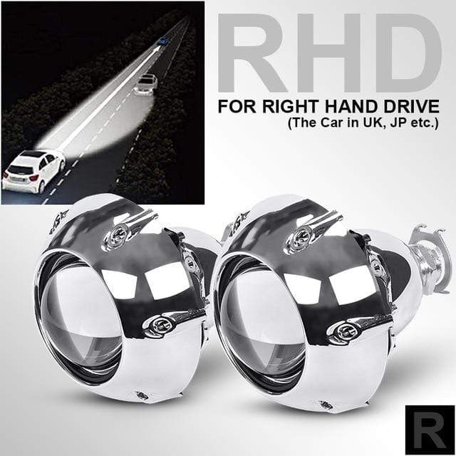 RACBOX 2Pcs 2.5 Inch Universal Bi xenon HID Projector Lens Silver Black Shroud H1 Xenon LED Bulb H4 H7 Motorcycle Car Headlight JadeMoghul Inc. 