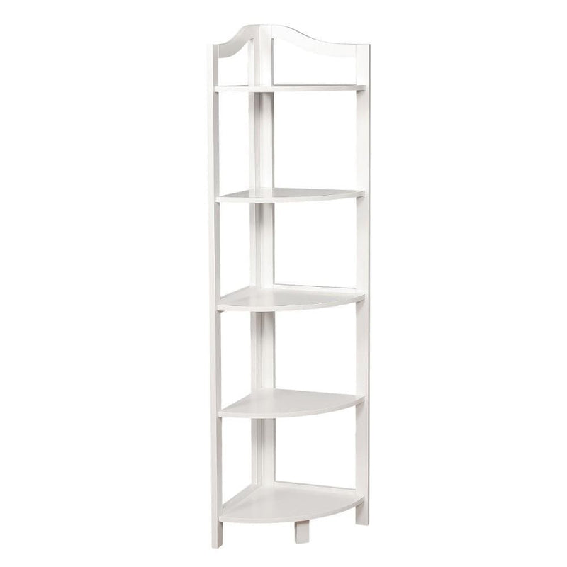 Transitional Style Wooden Open Frame Ladder Shelf with Five Shelves, White