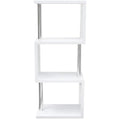 Wooden Three Tier Shelving Unit with Stainless Steel Supports, White and Silver