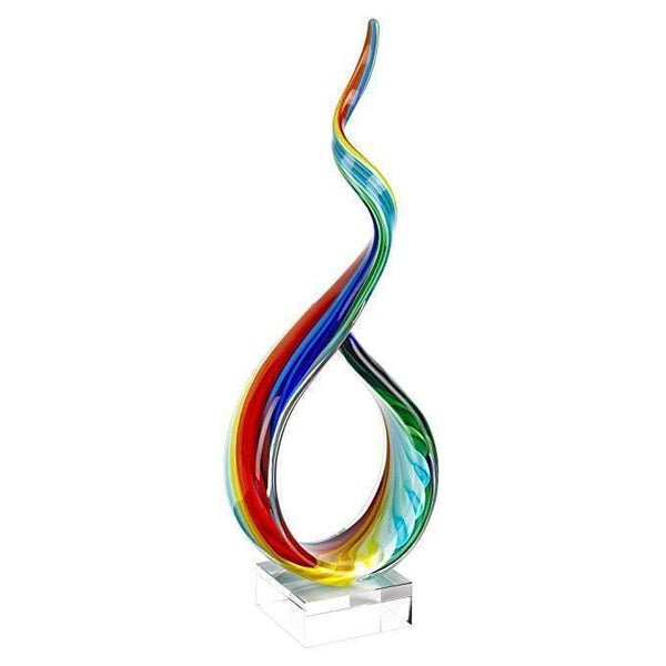 Living Room Decor - Rainbow Ribbon Murano Style Art Glass Centerpiece on Crystal Base 18"