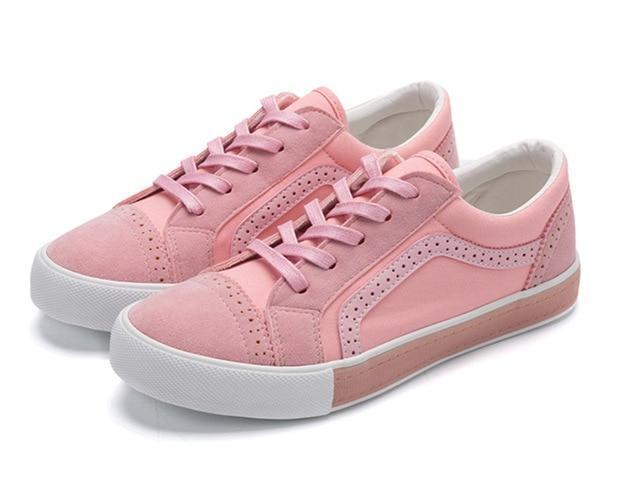 RASMEUP Brand Women's Canvas Flat Shoes Fashion New Lace Up Women Sneaker Woman Casual Comfortable Flats Footwear Tenis Feminino-Pink-4-JadeMoghul Inc.