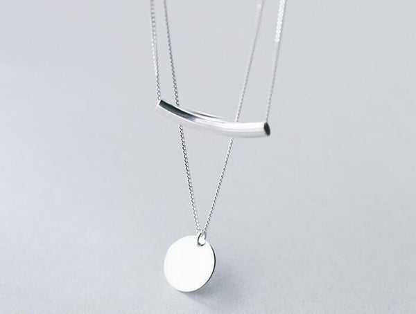 real. 925 Sterling Silver Jewelry Double Rows Round Coin &Arch Necklace Multi-layers Pendant Charms Women's GTLX1242 AExp