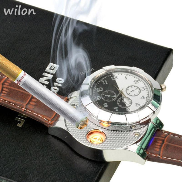 Rechargeable Men Lighter Quartz Wristwatch-brown-JadeMoghul Inc.
