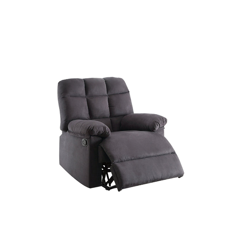 Recliner With Tufted Back And Roll Arms In Gray-Recliner Chairs-Gray-Pine Wood Particle Board Metal Frame-JadeMoghul Inc.