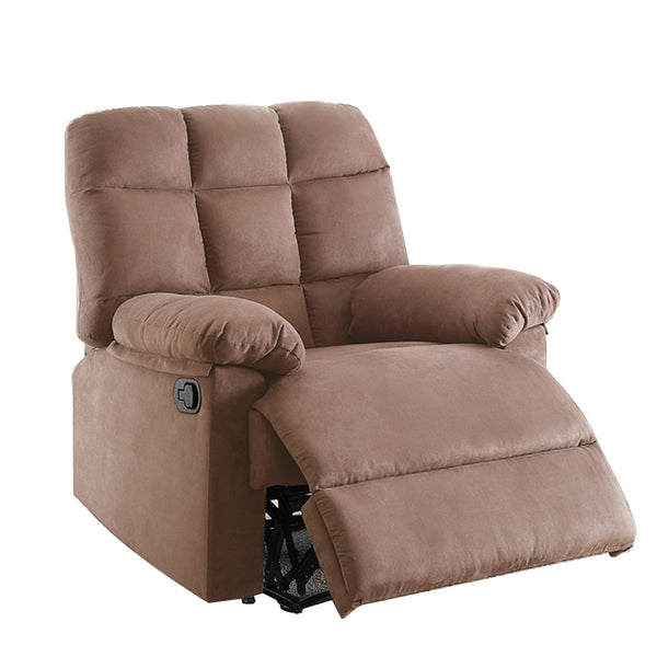 Recliner With Tufted Back And Roll Arms In Saddle Brown-Recliner Chairs-Brown-Pine Wood Particle Board Metal Frame-JadeMoghul Inc.