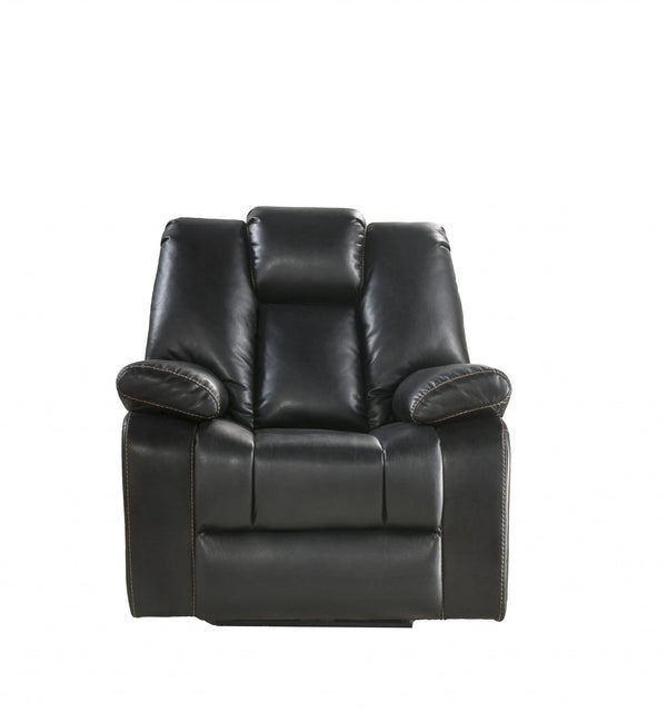 Recliners Power Recliners - 39" X 39" X 43" Black Leather-Aire Upholstery Recliner (Power Motion) HomeRoots