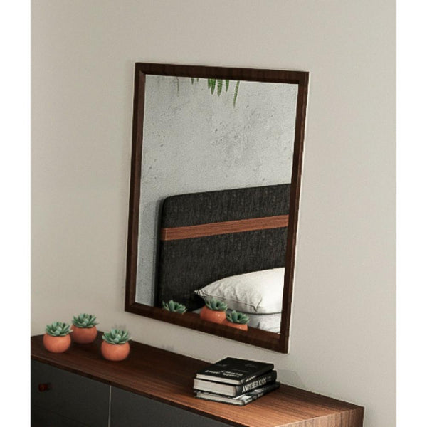 Rectangular Wooden Framed Mirror in Transitional Style, Walnut Brown-Mirrors-Brown-Mirror Wood-JadeMoghul Inc.