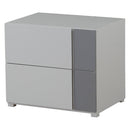 Rectangular Wooden Nightstand or End Table With Two Drawers, Gray-Side and End Tables-Gray-Poplar Wood MDF Plywood Veneer Wood and Metal-JadeMoghul Inc.