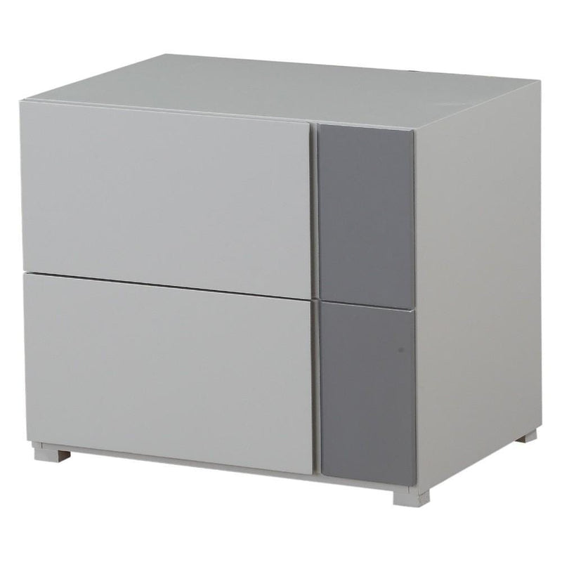 Rectangular Wooden Nightstand or End Table With Two Drawers, Gray-Side and End Tables-Gray-Poplar Wood MDF Plywood Veneer Wood and Metal-JadeMoghul Inc.