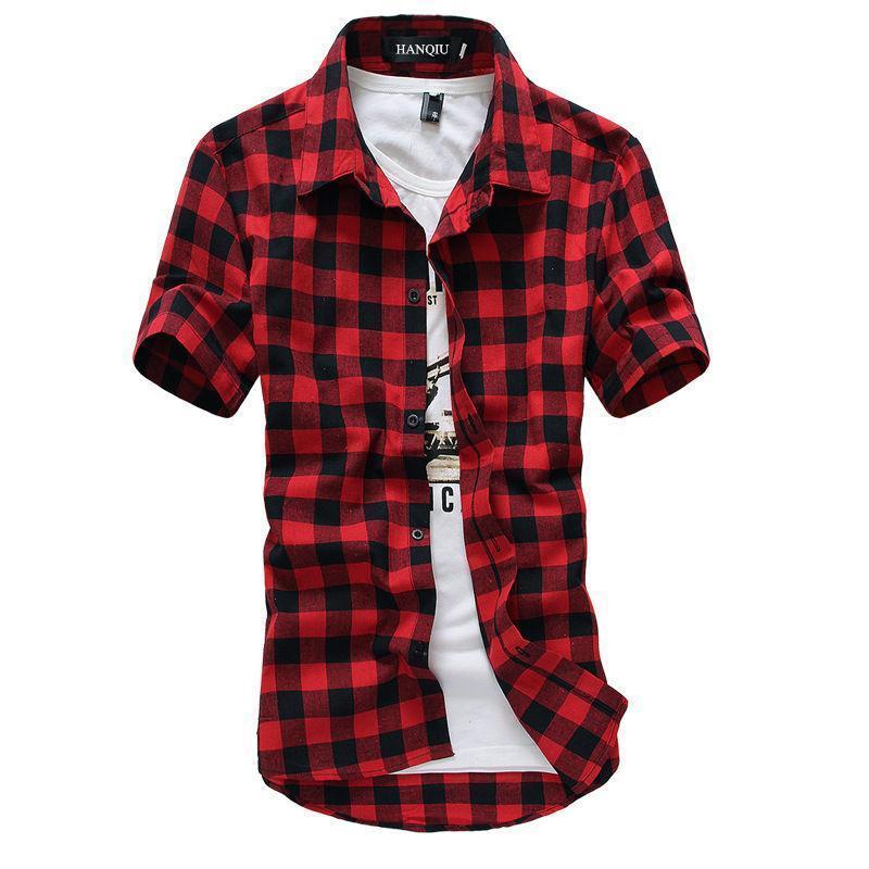 Red And Black Plaid Shirt Men Shirts 2017 New Summer Fashion Chemise Homme Mens Checkered Shirts Short Sleeve Shirt Men Blouse-Black-M-JadeMoghul Inc.