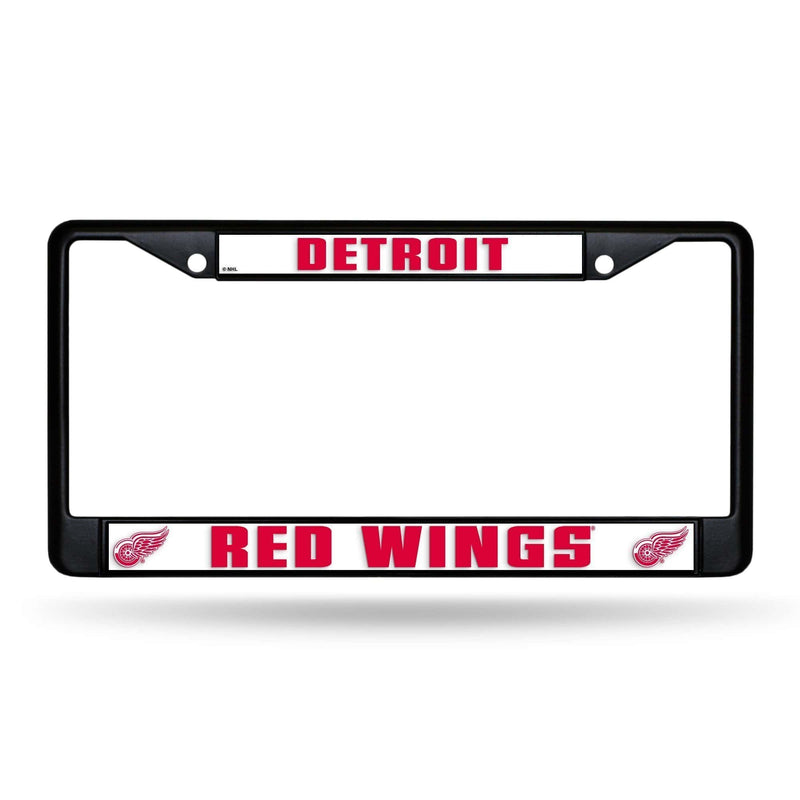 License Plate Frames Red Wings Black Chrome Frame