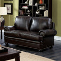 Reinhardt Transitional Style Love Seat, Dark Brown-Loveseats-Dark Brown-Leather-JadeMoghul Inc.