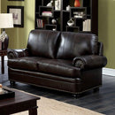 Reinhardt Transitional Style Love Seat, Dark Brown-Loveseats-Dark Brown-Leather-JadeMoghul Inc.